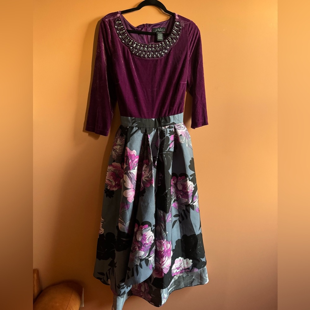 Midnight Velvet Purple and Gray High Low Dress -NWOT